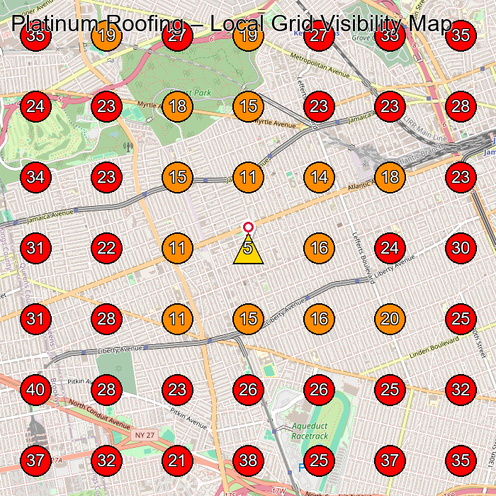 Platinum Roofing GeoGrid visibility map for Dumpster Rental Service in Queens
